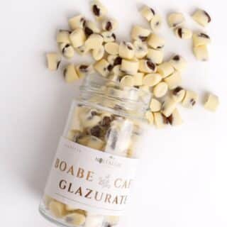 Boabe de Cafea Glazurate în Ciocolată Albă Belgiană, 160g