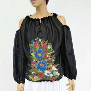 Bluza din matase naturala si floricele impaslite