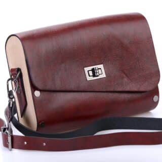 Geanta dama din piele naturala si lemn, Katy, Handmade, Bordeaux